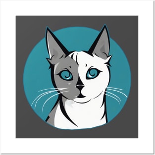 White and gray cat with blue eyes Posters and Art